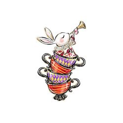 Queen Of Heart White Rabbit Tea Cup Set Wonderland Characters PNG
