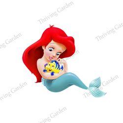 Baby Little Mermaid Ariel and Flounder Fish PNG