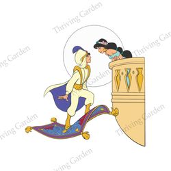 Aladdin and Princess Jasmine Loving Scene Disney Cartoon PNG