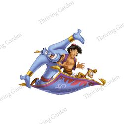 Genie Aladdin and Abu On A Magic Carpet PNG