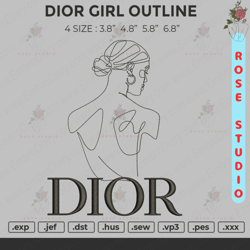 Dior Girl Outline Embroidery, Embroidery File, Embroidery Design