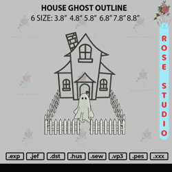 House Ghost Outline Embroidery File 6 sizes, Embroidery File, Embroidery Design