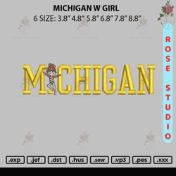 Michigan W Girl Embroidery File 6 sizes, Embroidery File, Embroidery Design