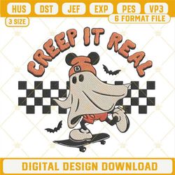 Creep It Real Halloween Embroidery Designs, Mickey Ghost Skateboarding Embroidery Design File.jpg