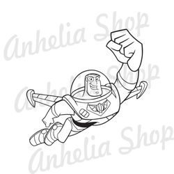 Disney Cartoon Toy Story Character Flying Buzz Lightyear Toy Silhouette SVG