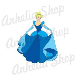 Princess Cinderella in Blue Aster Wedding Dress Disney 3D PNG