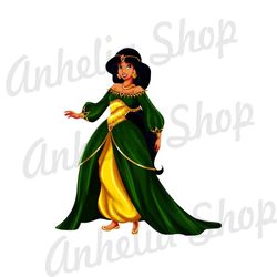 Princess Jasmine In Green and Gold Costume PNG