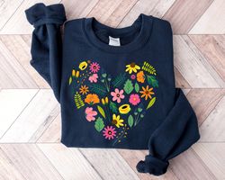 Flower Heart TShirt, Wild flowers, Flower Shirt, Sunflower tshirt T-Shirts,Valentine Shirt, Love Shirt, Floral Heart Shi