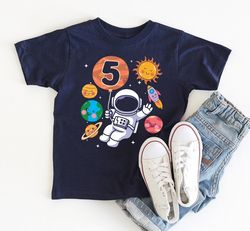 5th Birthday Shirt, Astronaut Birthday Shirt, Rocket Birthday Shirt, Kids Birthday Gift, Space Birthday For Girls, Astro