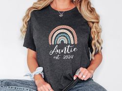Auntie Est 2024 Rainbow Shirt, Pregnancy Reveal Sweatshirt, Gift For New Aunt, Promoted To Aunt, New Aunt T-Shirt, Expec