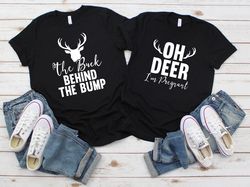 Christmas Pregnancy Announcement Shirt, Oh Deer Im Pregnant Tee, The Buck Behind The Bump, Winter Baby Coming Sweatshirt