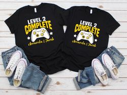 Level 2 Complete Shirt, Personalized Second Anniversary, 2nd Anniversary Gift, Custom Couple Gamer Tee, Couple Anniversa