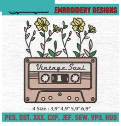 Vintage Soul Retro Cassette Tape Flowers Embroidery Digitizing Design File