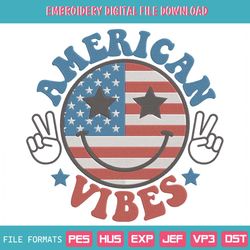 American Vibes Embroidery Designs File, American Smiley Emoji