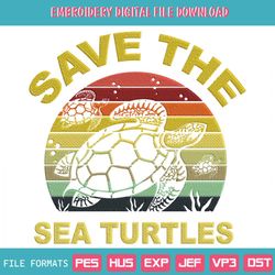 Save The Sea Turtles Vintage Embroidery Designs File