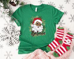 Black Santa T-Shirt, Christmas Shirts, Leopard Believe Christmas Shirt, Christmas Believe, Christmas Party Shirt, Santa