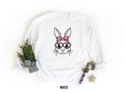 Bunny with Glasses Bandana Sweatshirt, Easter Bunny Sweater For Woman, Easter Bunny Graphic Sweater, Easter Shirt,Easter