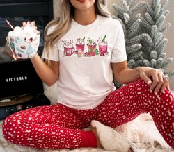 Christmas Coffee Shirt, Christmas Shirt, Pink Christmas Coffee T-Shirt, Snowman Christmas Tee, Holiday Gift for Coffee L