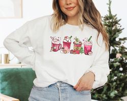 Christmas Coffee Sweatshirt, Christmas Pink Coffee Sweatshirt, Christmas Sweatshirt, Snowman Sweater, Coffee Lover Gift,