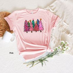 Christmas Pink Tree T-Shirt, Christmas Shirt, Christmas Tree Tee, Christmas Crewneck, Christmas Women Gift, Winter Shirt