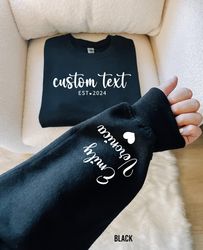 custom text sweatshirt with date and custom text on sleeve, custom text sweatshirt, minimalist mama sweatshirt, custom m