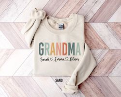 personalized grandma sweatshirt with names, custom grandma sweatshirt, nana with children names apparel, gift for grandm