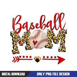 Baseball Mom Red Arrow Heart Leopard Print Sport PNG