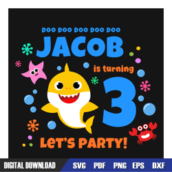 Happy 3rd Birthday Party Baby Shark Personalized SVG, Cartoon SVG, Digital Download