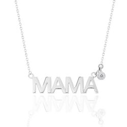 JeenMata MAMA Diamond Pendant Necklace in 18K White Gold over Silver