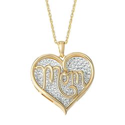 Brilliance Fine Jewelry Women's Sterling Silver 14kt Gold Plated Crystal Mom Pendant, 18" Chain