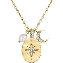 PAVOI 14K Gold Plated Cubic Zirconia | 11.6mm North Star Pendant Zirconia Paved | 14K Yellow Gold Plated Moon Paved with