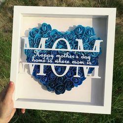 Pjtewawe Artificial flowers Mom Flower Shadow Box With Name Preserved Rose Picture Frame Shadow Box Frame Flower Display