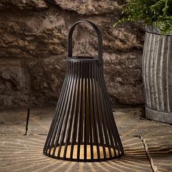 Large Black Slatted Solar Powered LED Garden & Patio Hanging or Table Lantern