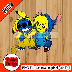 Pikachu & Stitch tshirt design PNG higt quality 300dpi digital file instant download