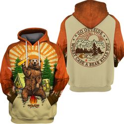 Camping Campsite Go Outside Bear Hoodie 3D, Personal All Over Print Hoodie Unisex