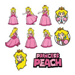 Princess Peach Super Mario Bros Layered and One Color BUNDLE SVG Clipart Digital Download Sublimation Cricut Cut File