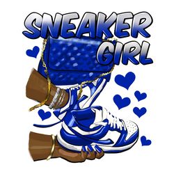 Sneaker girl royal blue and white png sublimation design download, black woman hands png, sneaker girl png, sublimate