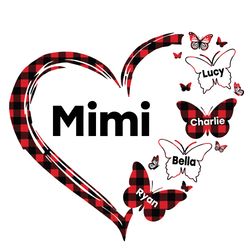 Personalizable Mimi Red Plaid Heart Butterflies Svg, Grandma Svg, Nana, Mimi, Gigi, Mother's Day Svg, Motherhood Svg