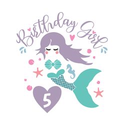 Mermaid 5th Birthday Girl Svg, Png, Jpg, Dxf, Birthday Mermaid Svg, Mermaid Birthday Shirt Design, Silhouette Cut File