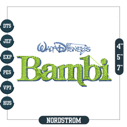Walt Disney Cartoon Bambi Logo Green Embroidery