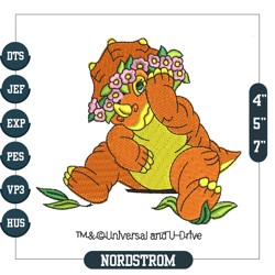 Flower Wreath Cera The Dinosaur Embroidery,Embroidery Design