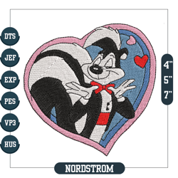 Pepe Le Pew Heart Embroidery, Digital Embroidery