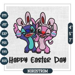 Happy Easter Day Couple Stitch Angel Bunny Embroidery