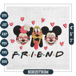 Mickey Minnie Pluto Dog Friends Valentine Heart Embroidery