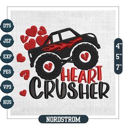Heart Crusher Monster Truck Valentine Embroidery