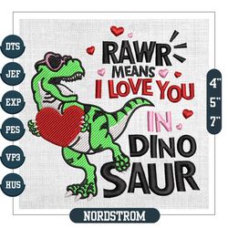 Rawr Means I Love You In Dinosaur Valentine Embroidery