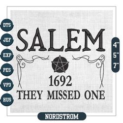 Salem 1692 They Missed One Halloween Witch Star Embroidery