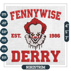 Fennywise Derry Est 1986 Horror Halloween Embroidery