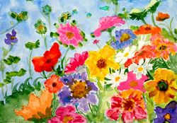 Summer day Original author's watercolor painting Florals art