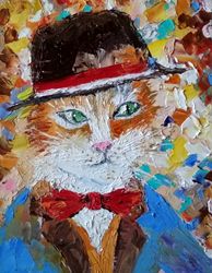 The cat in the hat Cat art Original oil painting Animal fine art